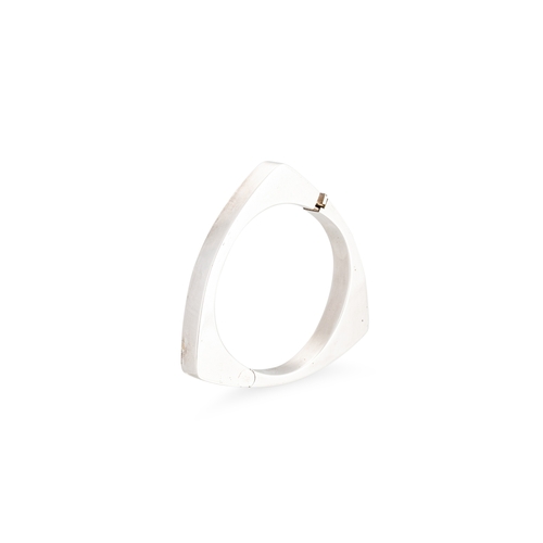 68 - A 1970S STERLING SILVER BANGLE, rounded triangular form, 48 g.