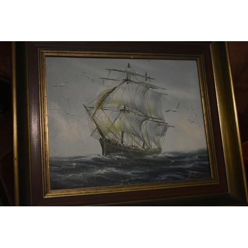 31 - Smal Oil Painting Of a Schooner