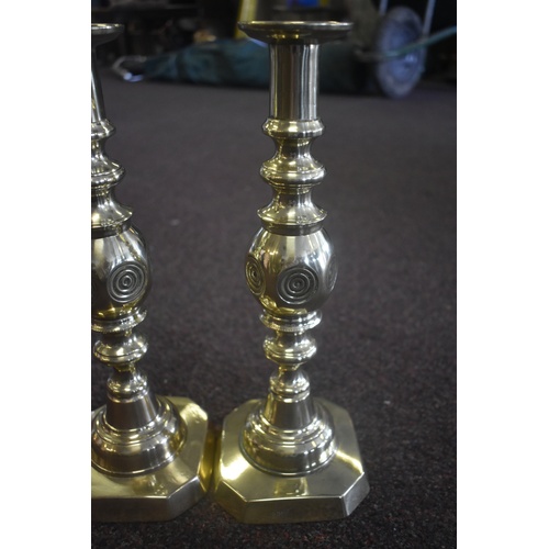 56 - PAIR OF VICTORIAN BRASS BULLSEYE CANDLE STICKS