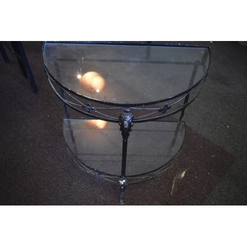 293 - METAL & GLASS HALF MOON TABLE