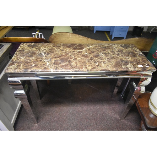 106 - MARBLE/CHROME CONSOL TABLE