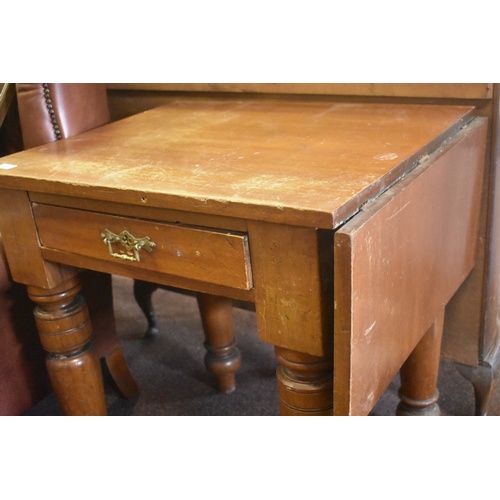 279 - DROP LEAF TABLE WITH DRAWER ON HEAVY TURNED LEG