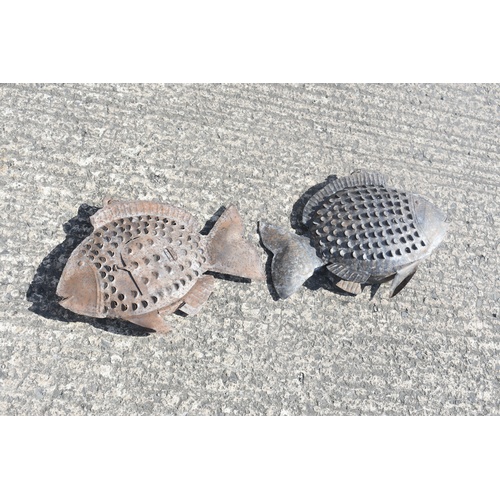 374 - PAIR OF METAL FISH LANTERNS