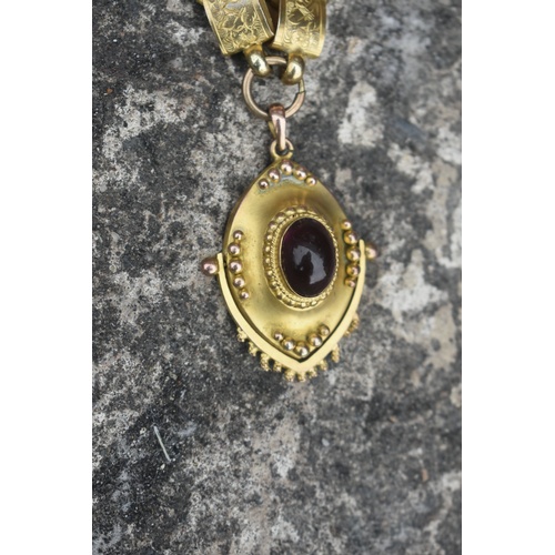 199A - VICTORIAN PINCHBACK COLLAR  WITH GARNET SET LOCKET