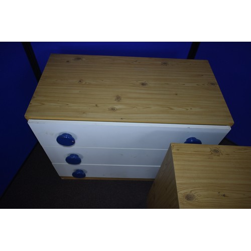 1 - PINE & WHITE 3 DRAWERED BEDSIDE & CHEST