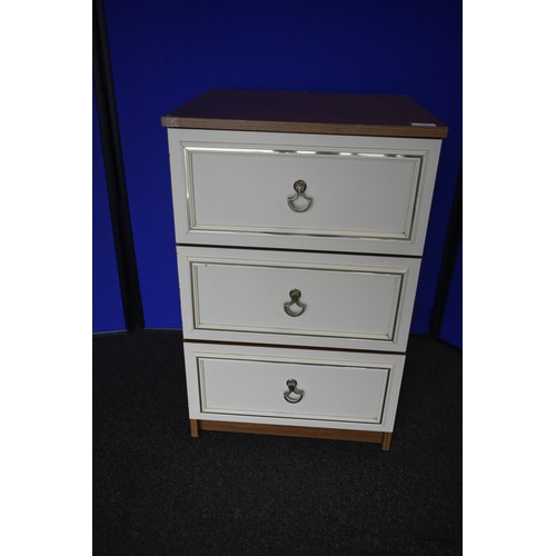 7 - CREAM AND TEAK 3 DRAWER CHEST