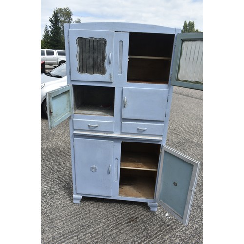 30 - PAINTED BLUE 1930s KITCHEN CABINET WITH BRUSH SLIDE