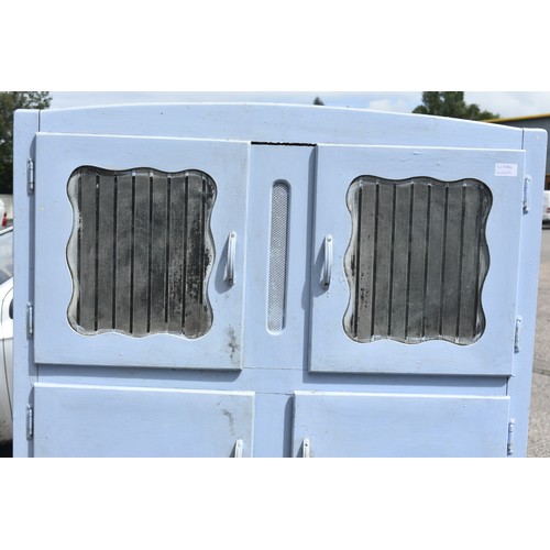 30 - PAINTED BLUE 1930s KITCHEN CABINET WITH BRUSH SLIDE