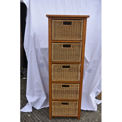 45 - TALL WICKER AND PINE 5 DRAWER CHEST