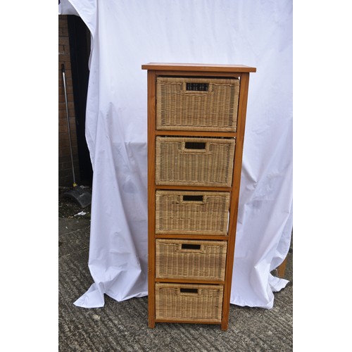 45 - TALL WICKER AND PINE 5 DRAWER CHEST