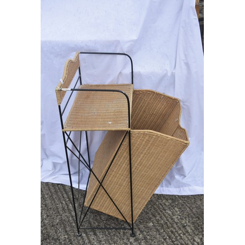 51 - WICKER AND METAL LAUNDRY BASKET