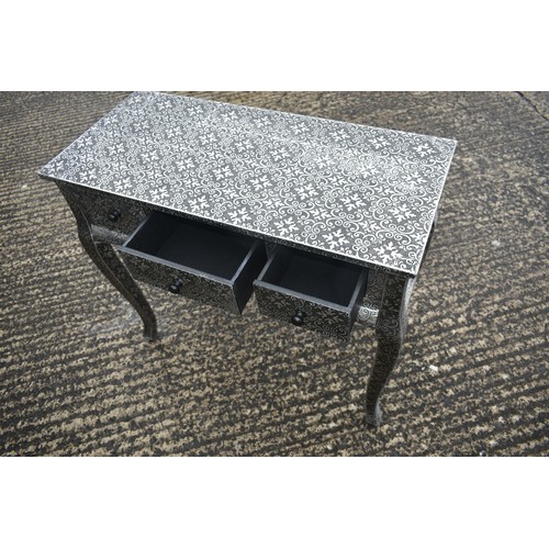 55 - METAL AND EBONY 3 DRAWER TABLE