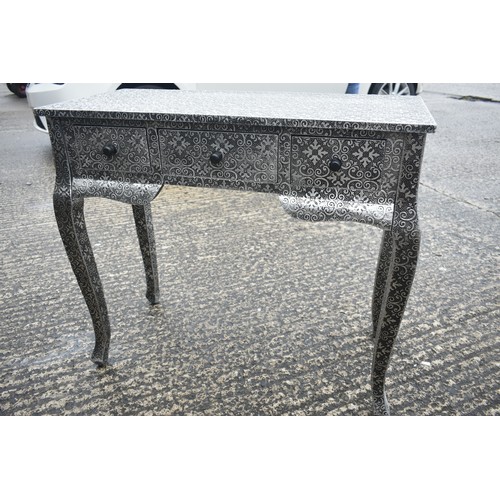 55 - METAL AND EBONY 3 DRAWER TABLE