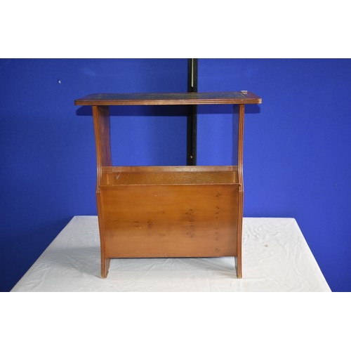 62 - YEW WOOD LEATHER TOPPED MAGAZINE TABLE