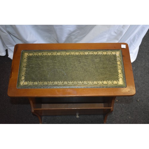 62 - YEW WOOD LEATHER TOPPED MAGAZINE TABLE