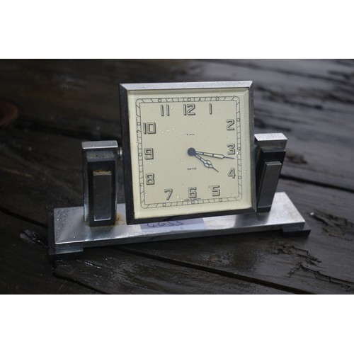 89 - SMITHS ART DECO CHROME AND BLACK MANTLE CLOCK