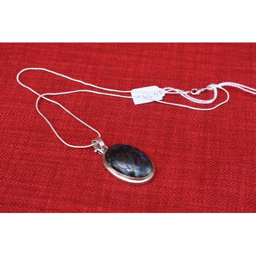 96 - OVAL SILVER PENDANT ON SILVER CHAIN