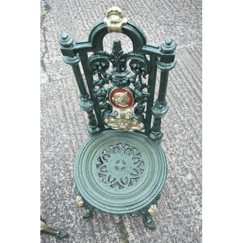 195 - VICTORIAN CAST GARDEN SET MARBLE TOPPED TABLE AND 3 CHAIRS