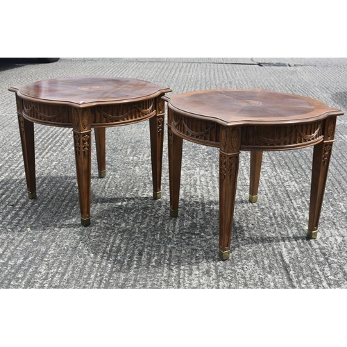 205 - PAIR OF INLAID MAHOGANY CARVED SIDE TABLES