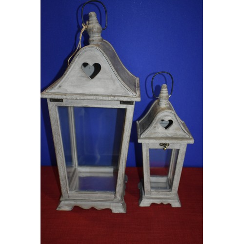 269 - PAIR OF NEW GREY HEART LANTERNS