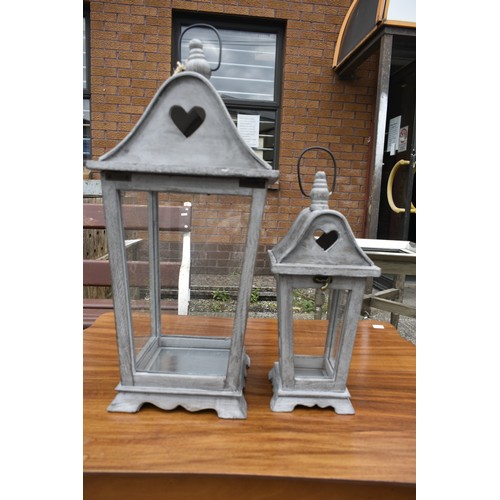 269 - PAIR OF NEW GREY HEART LANTERNS