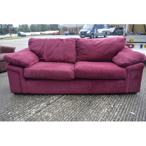 343 - RED FABRIC 3 SEATER