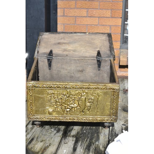 353 - BRASS COAL BOX AND 2 UTENSILS