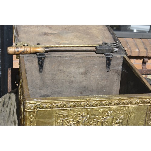 353 - BRASS COAL BOX AND 2 UTENSILS