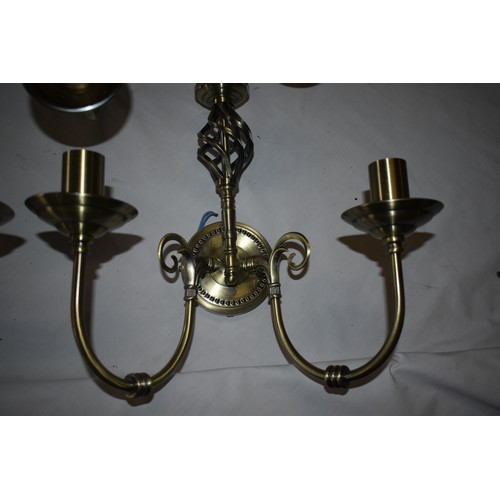 396 - BRASS CELING LIGHT AND MATCHING PAIR OF WALL SCONCES