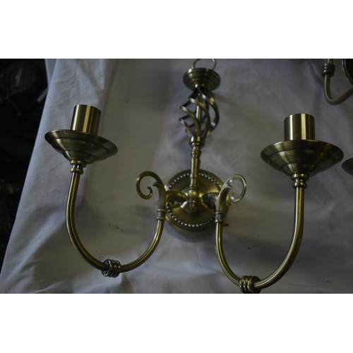 396 - BRASS CELING LIGHT AND MATCHING PAIR OF WALL SCONCES