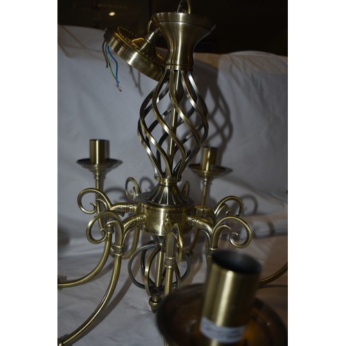 396 - BRASS CELING LIGHT AND MATCHING PAIR OF WALL SCONCES