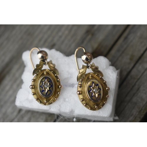 152A - VICTORIAN DIAMOND AND ENAMEL SET EARRINGS