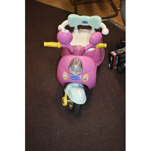 378 - PEPPA PIG CHILDS BATTERY POWERED TRIKE NO CHARGER