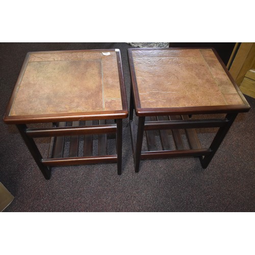 257 - PAIR OF RETRO ROSEWOOD TILE TOP MAGAZINE TABLES