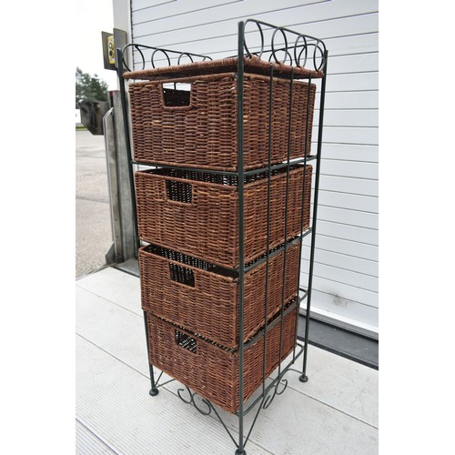 13 - WICKER AND METAL 4 DRAWER UNIT