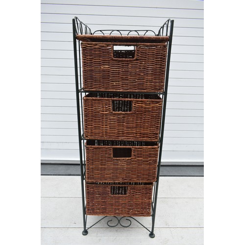 13 - WICKER AND METAL 4 DRAWER UNIT