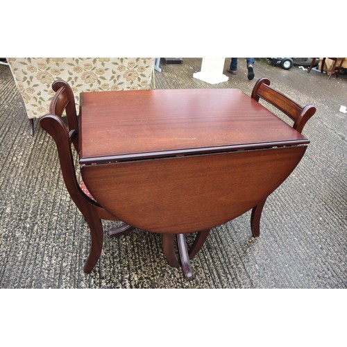 32 - MAHOGANY DROP LEAF TABLE & 2 CHAIRS