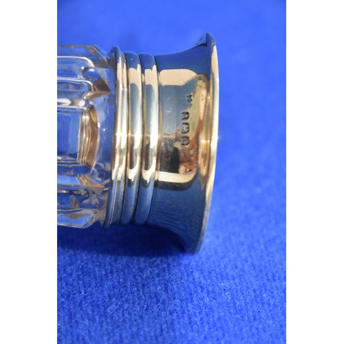 196 - CRYSTAL SUGAR SHAKER WITH SILVER AND MOTHER OF PEARL TOP