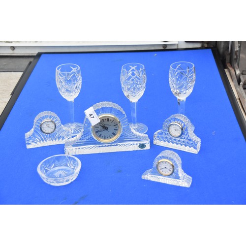 47 - 6 PIECE LOT OF TYRONE CRYSTAL INCLUDING 2 CLOCKS