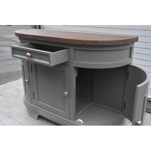 19 - 3 DOOR NEW GREY CURVED FRONT SIDEBOARD WALNUT TOP WITH SINGLE DRAWER