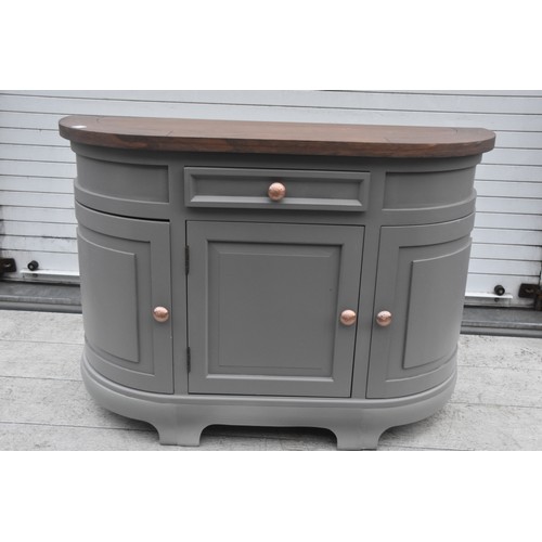 19 - 3 DOOR NEW GREY CURVED FRONT SIDEBOARD WALNUT TOP WITH SINGLE DRAWER