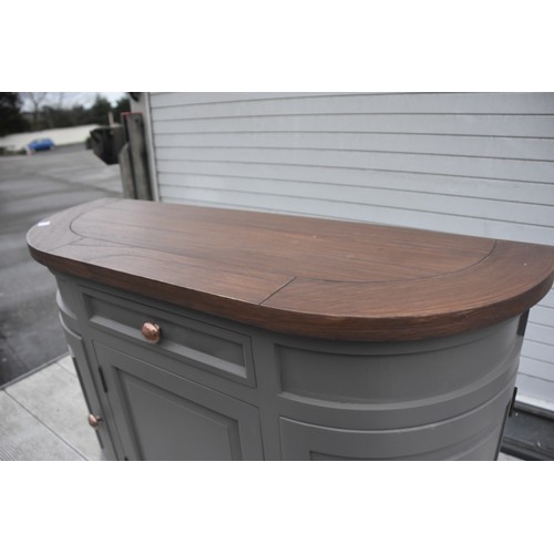 1 - NEW GREY CURVED FRONT SIDEBOARD WALNUT TOP