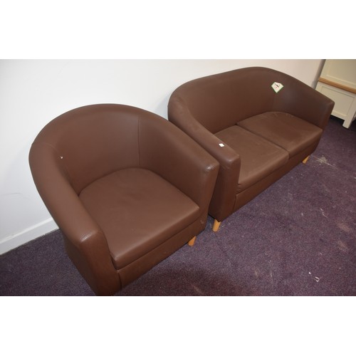 29 - NEW LEATHER COUCH AND ARMCHAIR