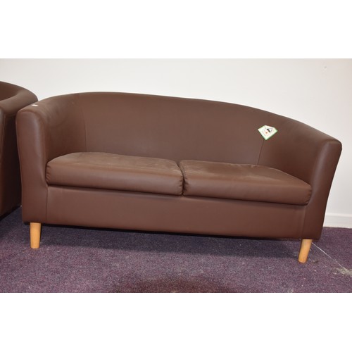 29 - NEW LEATHER COUCH AND ARMCHAIR