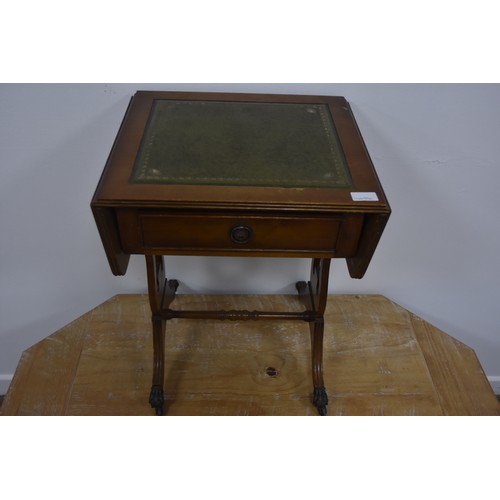 51 - GREEN LEATHER TOP SOFA TABLE