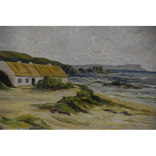 56 - OIL OF ANTRIM COAST BY MAURICE J.MACDVITT PAINTING SIZE 13 AND 1/2 BY 10 