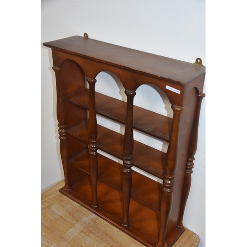 61 - MAHOGANY BRACKET/SHELVING WITH TURNED PILLARS