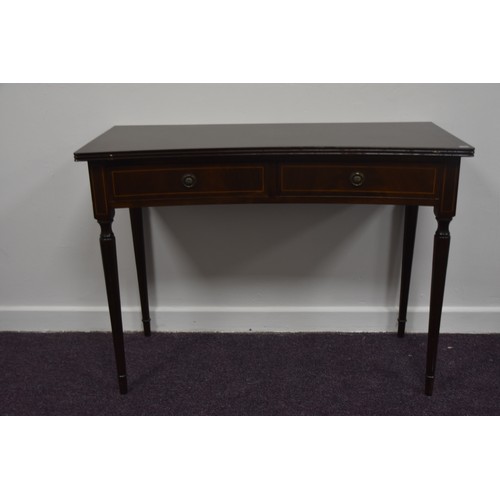 96 - MAHOGANY INLAID 2 DRAWERED HALL TABLE