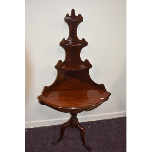 112 - MAHOGANY CORNER WATNOT ON AN USUSAL PEDESTAL BASE