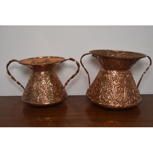 117 - 2 OLD COPPER 2 HANDLED VASE